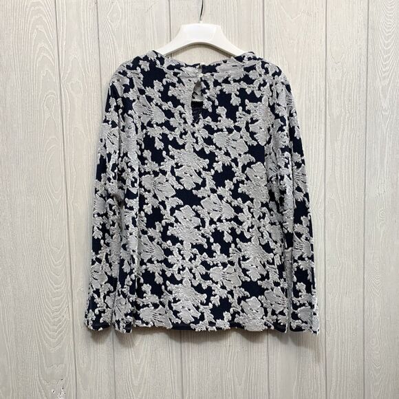 LOFT Blue White Floral Long Sleeve Mock Neck Top Large NWT - Picture 6 of 6